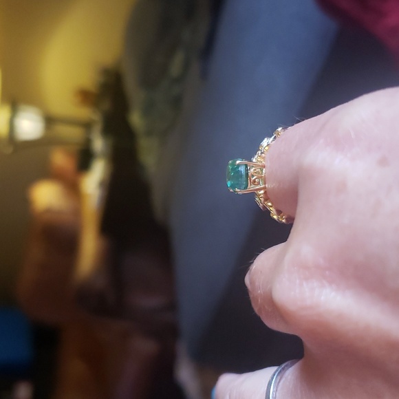 SOLDPeacock Quartz 2 set ring. Yellow Gold over Sterling Silver 3.25ctw - Picture 8 of 8